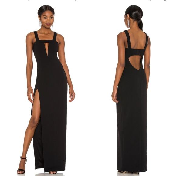 Katie May Take the Plunge Maxi Dress Cut Out Sleeveless Side Slit Crepe Black - Picture 1 of 6